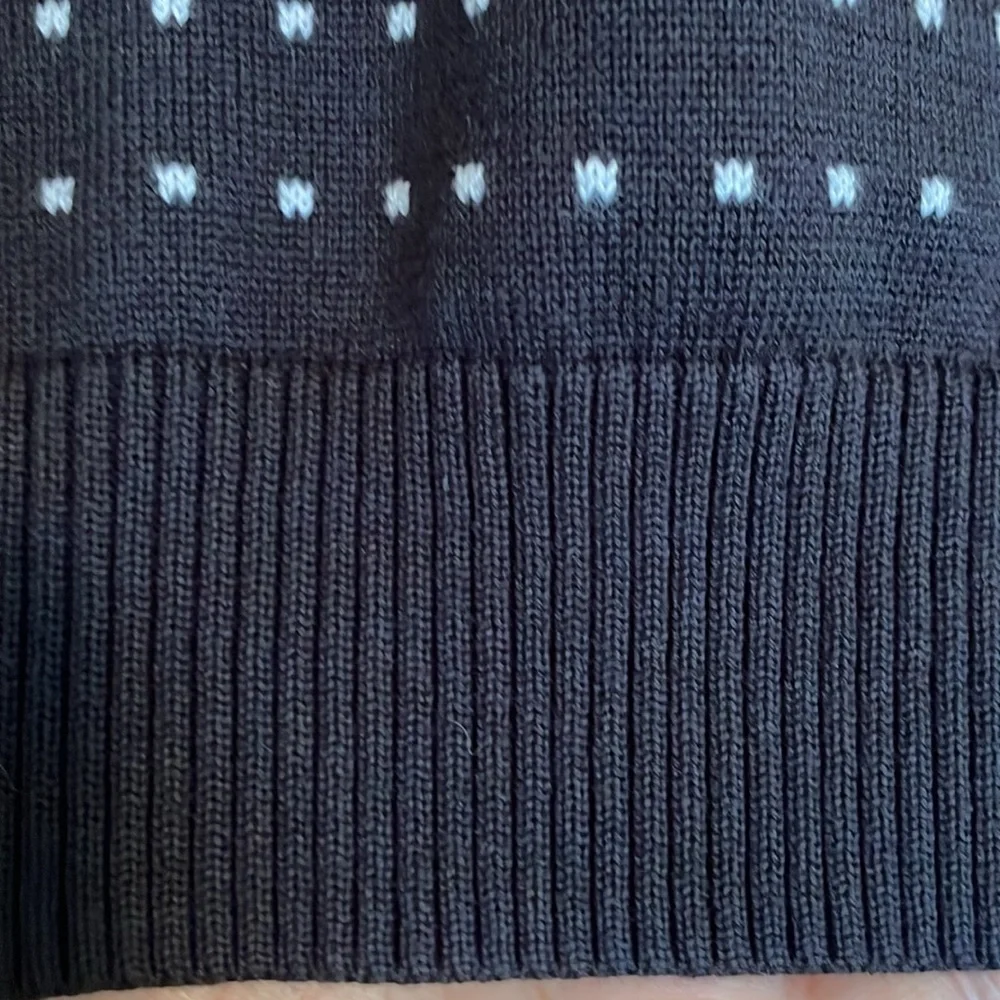 Lands’ End XL black white polka dot sweater vest 100% cotton knit scalloped neck